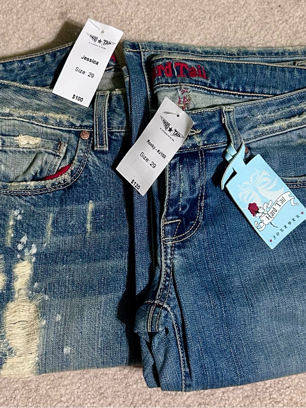NWT Hard Tail Blue Distressed Denim Jeans BUNDLE OF 2!
